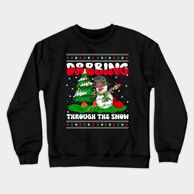 Dabbing Through The Snow Snowman Dab Dance Christmas Lights Crewneck Sweatshirt by wonderws